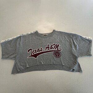 Emma & Sam Texas A&M Crop Tshirt with Lace Applique Cotton